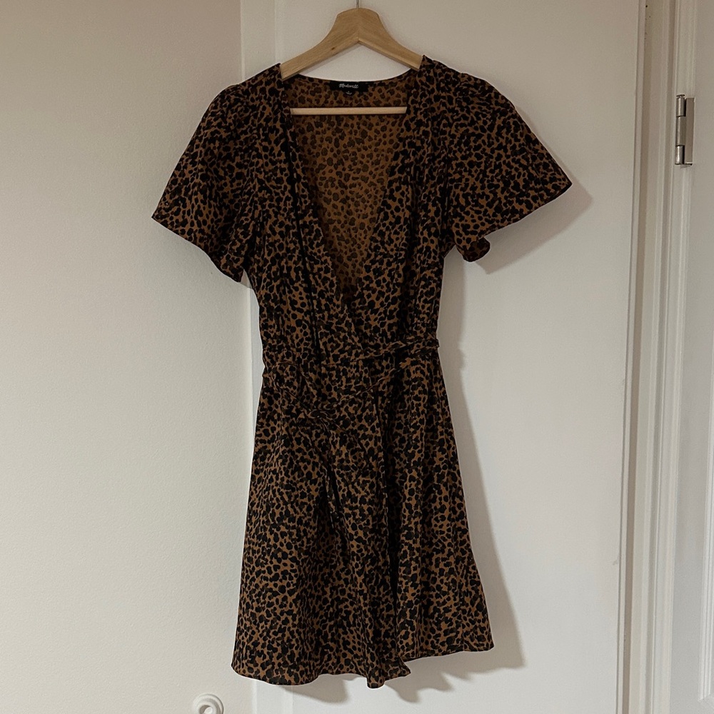 Madewell Leopard-Print Wrap Mini Dress - Brown & Black